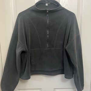 Qinsen Gray Half-Zip Fleece Pullover Sweater